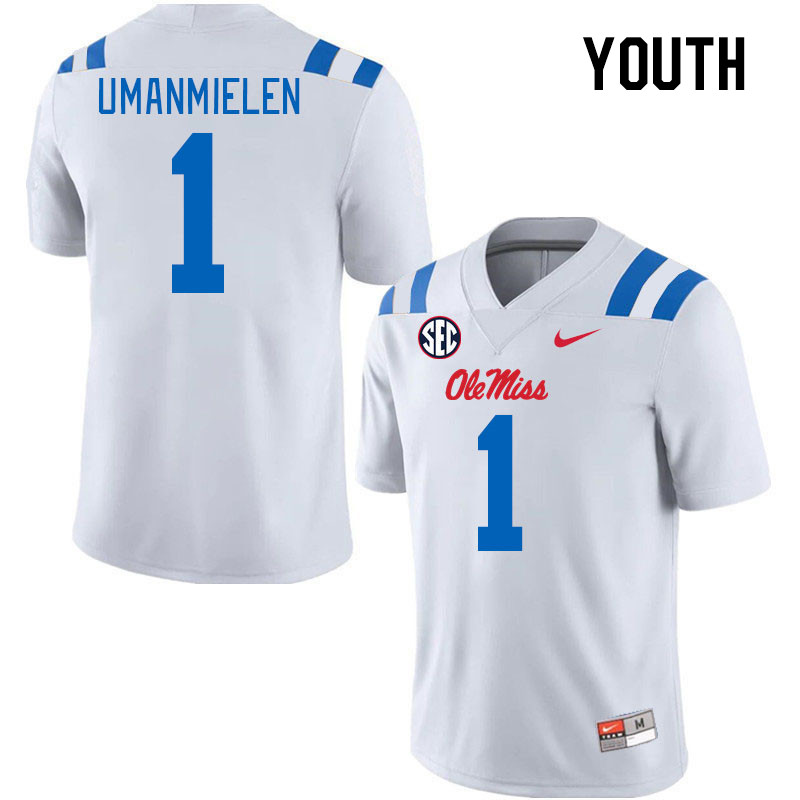 Youth #1 Princely Umanmielen Ole Miss Rebels 2024 New Uniforms College Football Jerseys Stitched-Whi